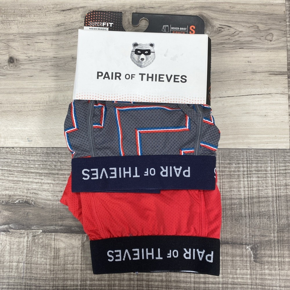 2 Pack of Mens Pair of Thieves SuperFit Boxer Brief Underwear Red/Grey‎ Size S